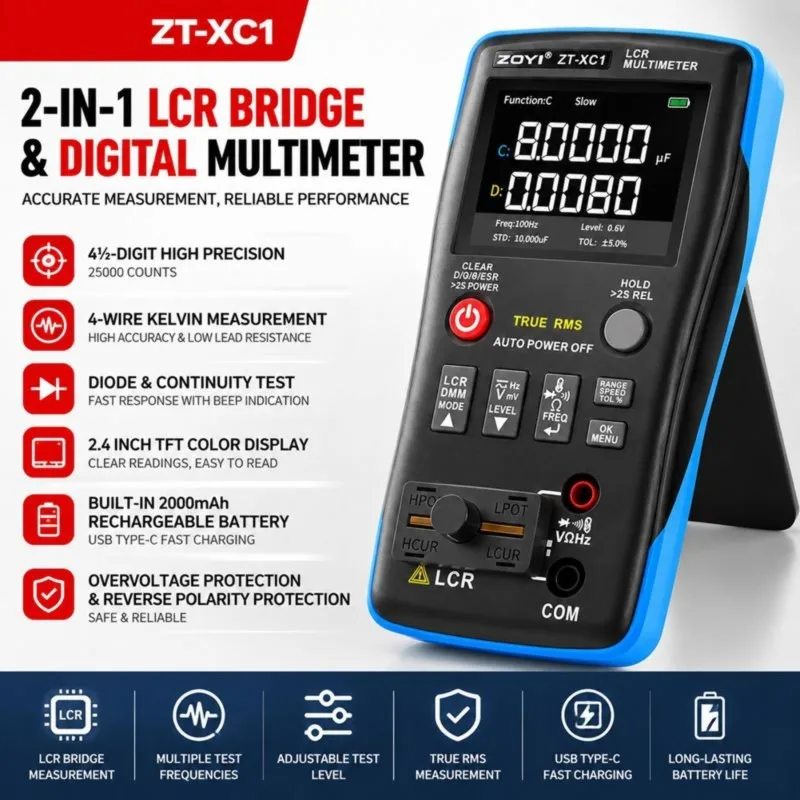 DT16 for ZOYI XC1 for LCR Bridge Multimeter, High Precision Auto Identify Tester, Inductance Resistance Capacitance Measurement