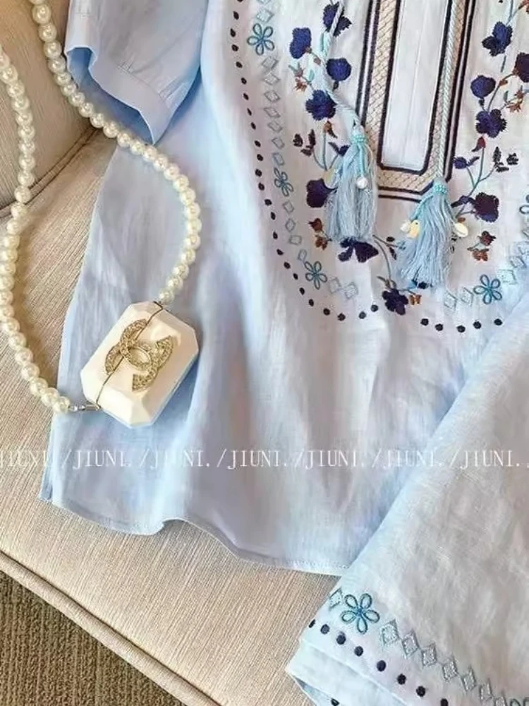 Vintage Ethnic Blue 2CPS Set F - đánh giá và giá Embroidery Cotton Shirt