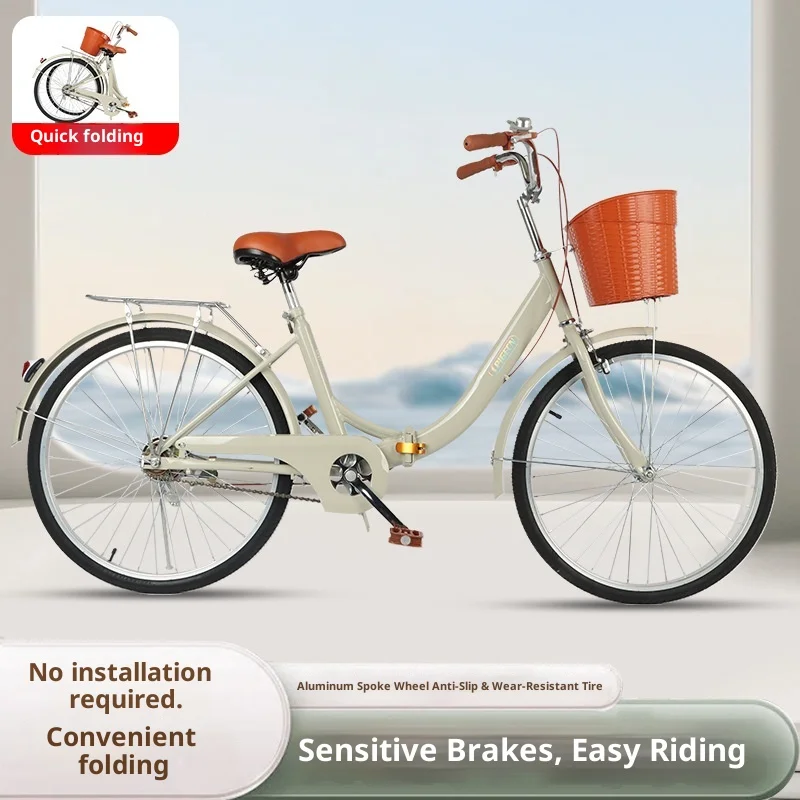 Vouwfiets voor volwassenen Draagbaar Opvouwbaar Commuter Unisex 24-inch Lichtgewicht Geen montage Airless banden Lekbestendig Snelheidsweg