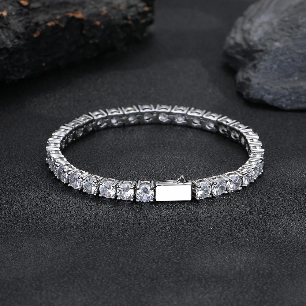 3mm 4mm 5mm Hip Hop Tennis Chain Necklace Men Women CZ Micro Pave Single Row Spring Clasp Rapper Gift
