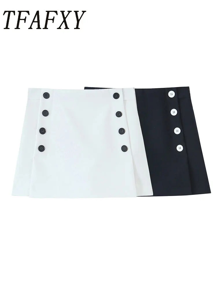 

TFAFXY летняя однотонная женская юбка, шорты, модная двубортная дизайнерская мини-юбка для женщин, повседневные шорты, уличная одежда