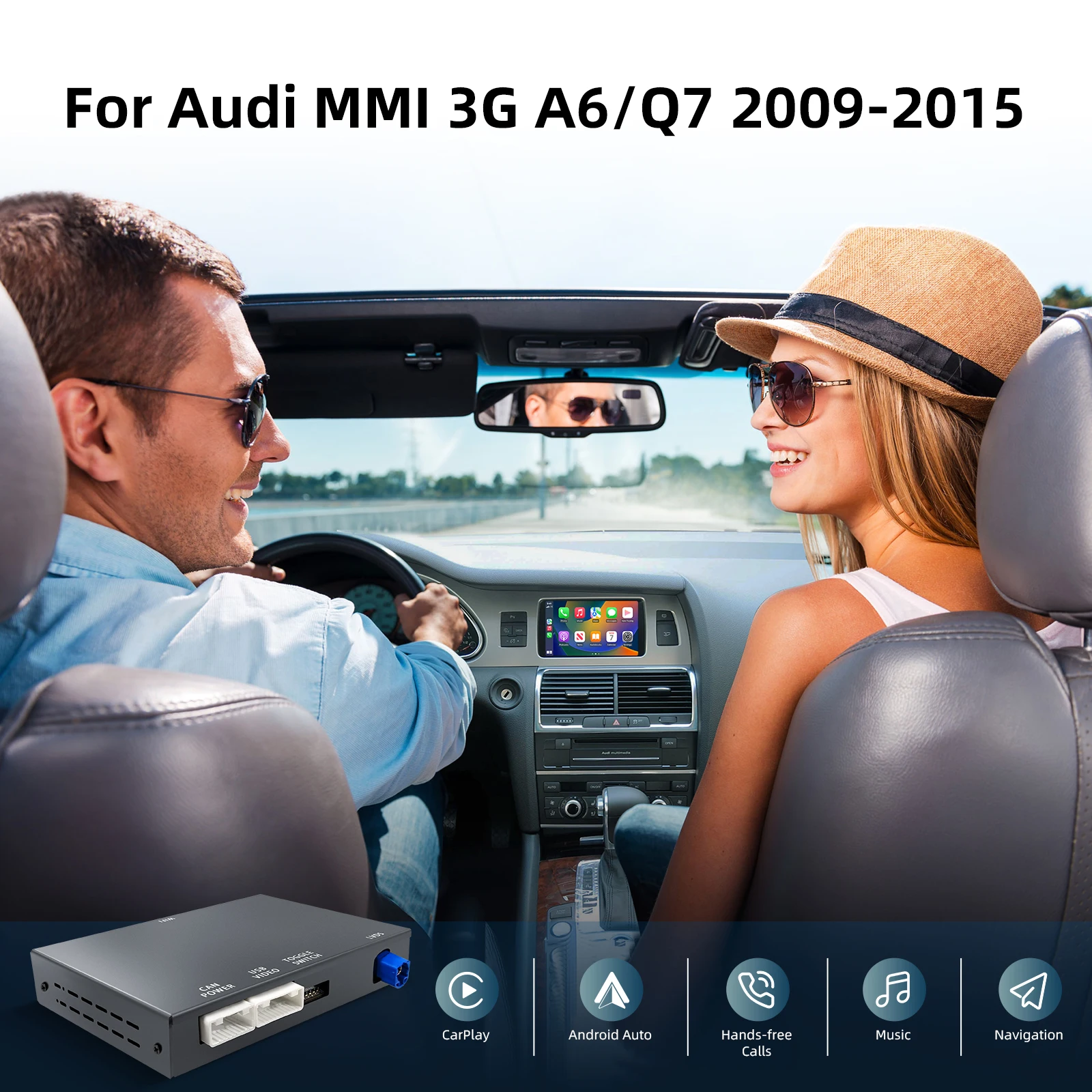 صندوق فك ترقية شاشة OEM لشاشة Audi A6 Audi Q7 2009-2015، شاشة 6.5 بوصة/7 بوصة، MMI 3G مع مجموعة CarPlay وAndroid Auto Retrofit Kit
