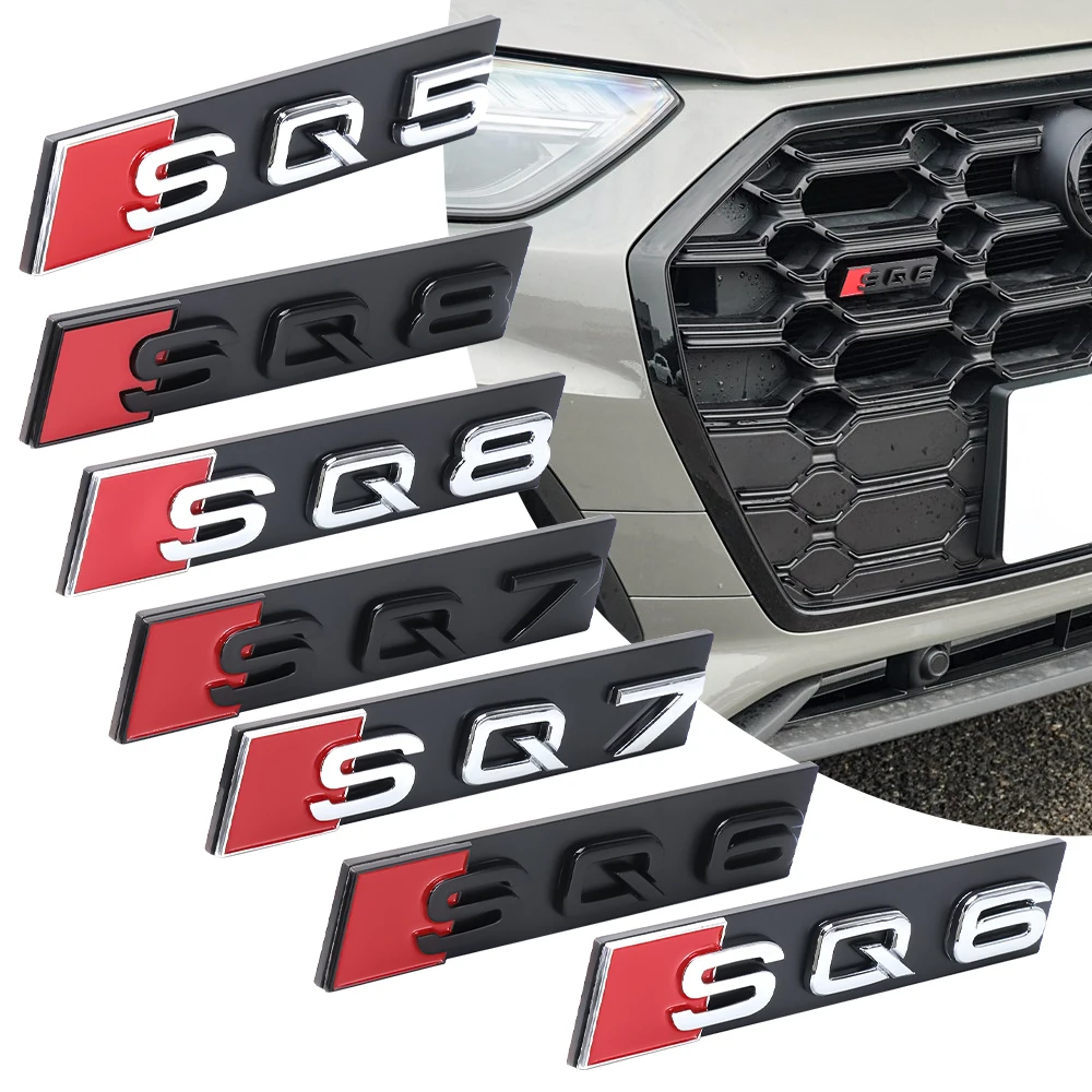 3D ABS SQ3 SQ5 SQ7 SQ8 Emblem Car Styling Front Grill Badge Sticker For Audi S3 S4 S5 S6 S7 S8 RS3 RS4 RS5 RS6 RS7 RS8 W12 V6