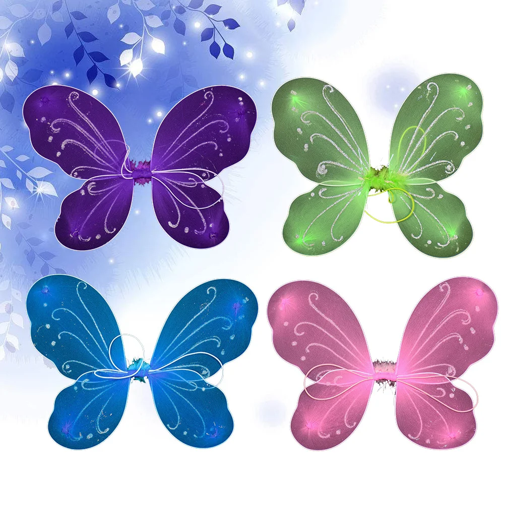 4Pcs Butterfly Wings Multicolor Performance Costumes Children Stage Props Halloween Party Cosplay Accessories for Boys Girls