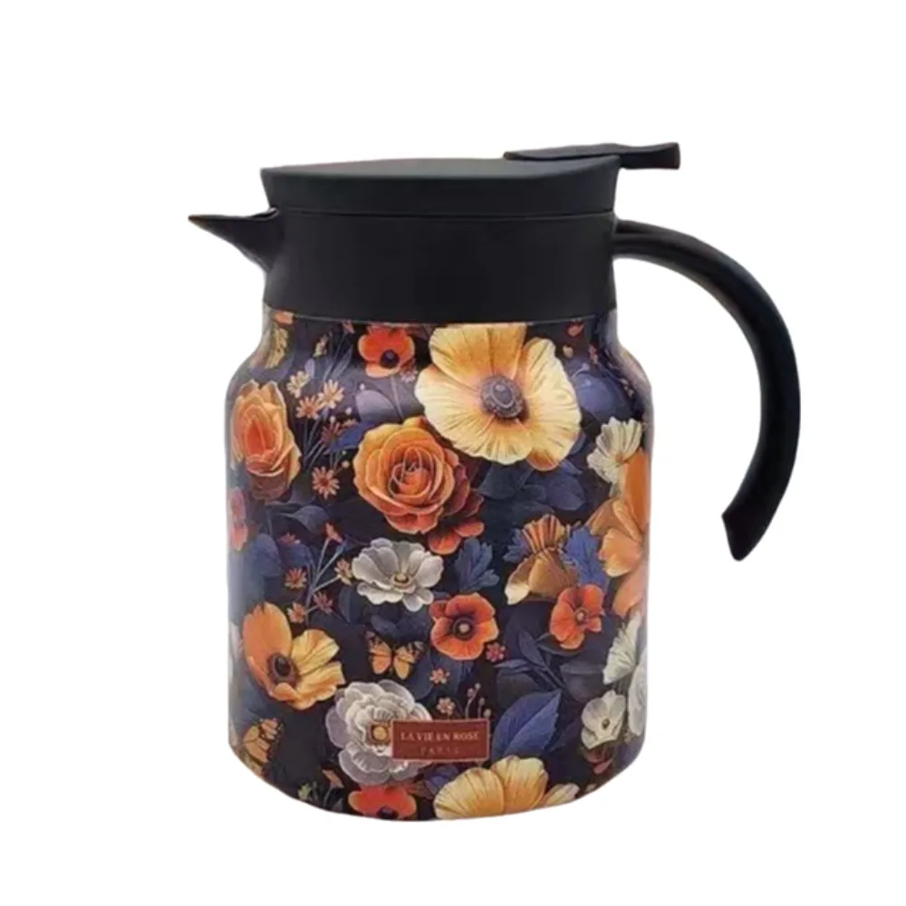 

1000ml Floral Pattern Tea Kettle 316 Stainless Steel Vintage Thermal Teapot with Tea Infuser National Style Insulated Water Pot