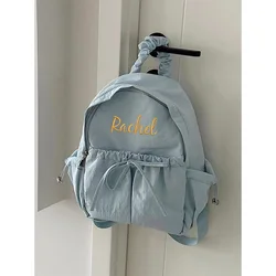 Mochila de gran capacidad con lazo de cordón Simple y versátil, mochila de nailon con nombre bordado personalizado