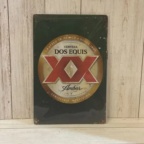 Letrero Metálico CERVEZA DOS EQUIS XX BEER, Color Ámbar, para Bar, Garaje, Cuarto de Hombre, México 1897, Letrero de Aluminio y Estaño