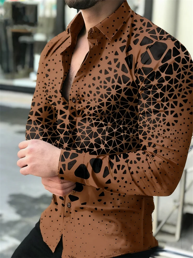 Fashionable multi-color novel pattern 3D printed men's long sleeved shirt top casual shirt lapel men's clothing top
