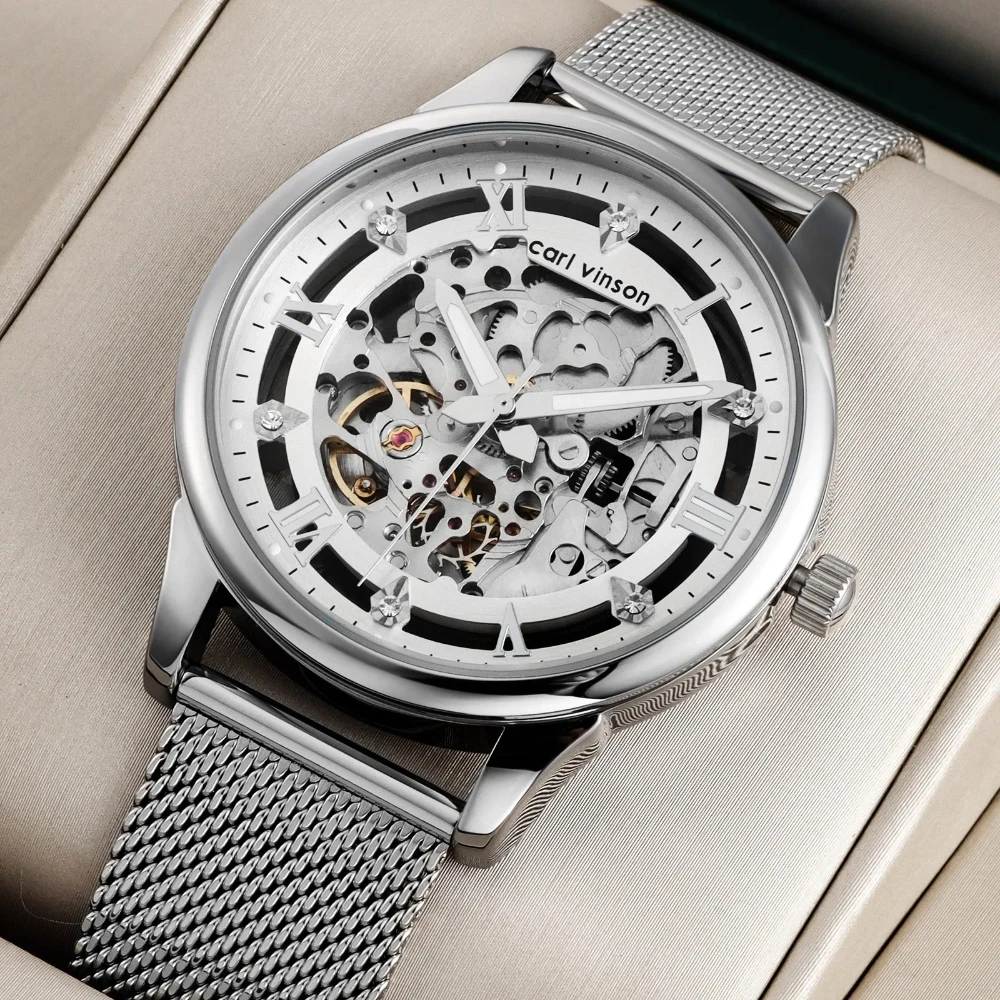 

Carl Vinson 5043 Men Automatic Mechanical Watch Hollow Out Transparent Bottom High End Waterproof Mechanical Mechanical Watches