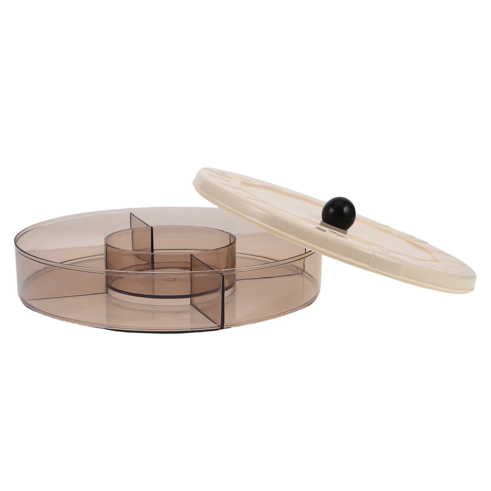 

Round Divided Snack Box Container White Fruit Nut Storage Tray Appetizer Platter Coffee Table Decor Easy Clean PP Pet