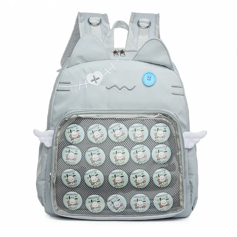 Mochila Xiuya con bonito gato para mujer, bolso Ita transparente de nailon de estilo japonés, mochilas estéticas femeninas de gran capacidad