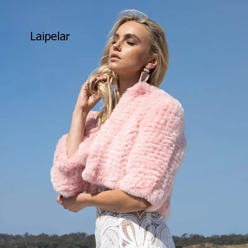 

Faux Rabbit Fur Coat Faux Fur Women's European and American Short Sleeve Pink Short Style Street Fashion Faux Fur Coat