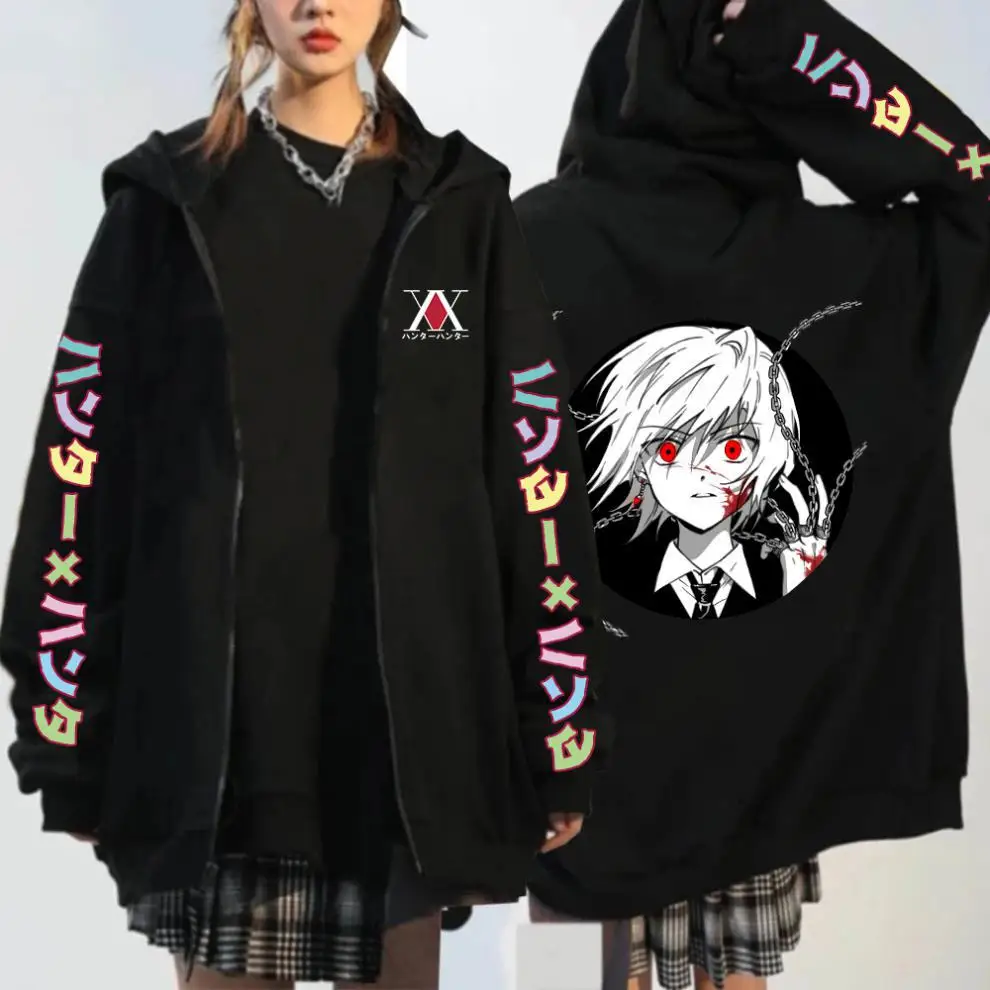 Anime Hunter X Hunter Zip Up Hoodie Women/men Sweatshirt Kilua Zodyck Vintage Zipper Jacket Clothes Hoodies Hunter X Hunter Tops