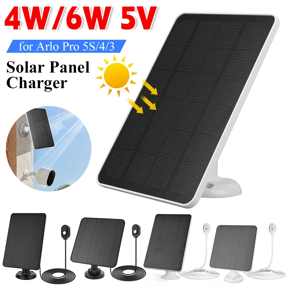 

4W/6W 5V Solar Panel Charger IP65 Weatherproof Adjustable Wall Mount W/ 9.8ft Charging Cable for Arlo Pro 5S/4/3 Ultra/Ultra 2