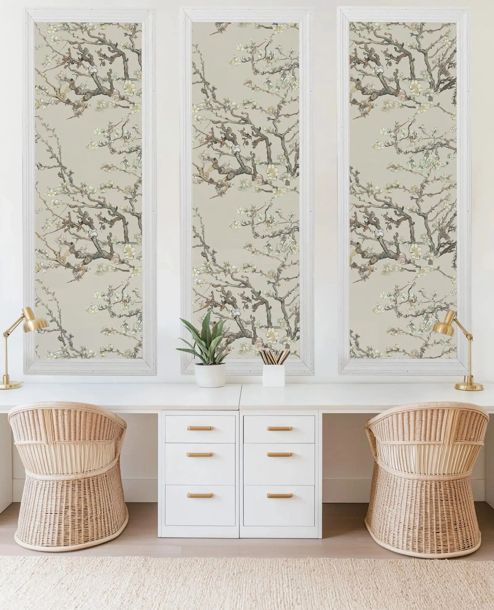 Van Gogh Wallpaper, Almond Trees Branches Wall Mural For Home Decoration,Almond Tree In Blossom Wall Papers.Tradition Un-paste
