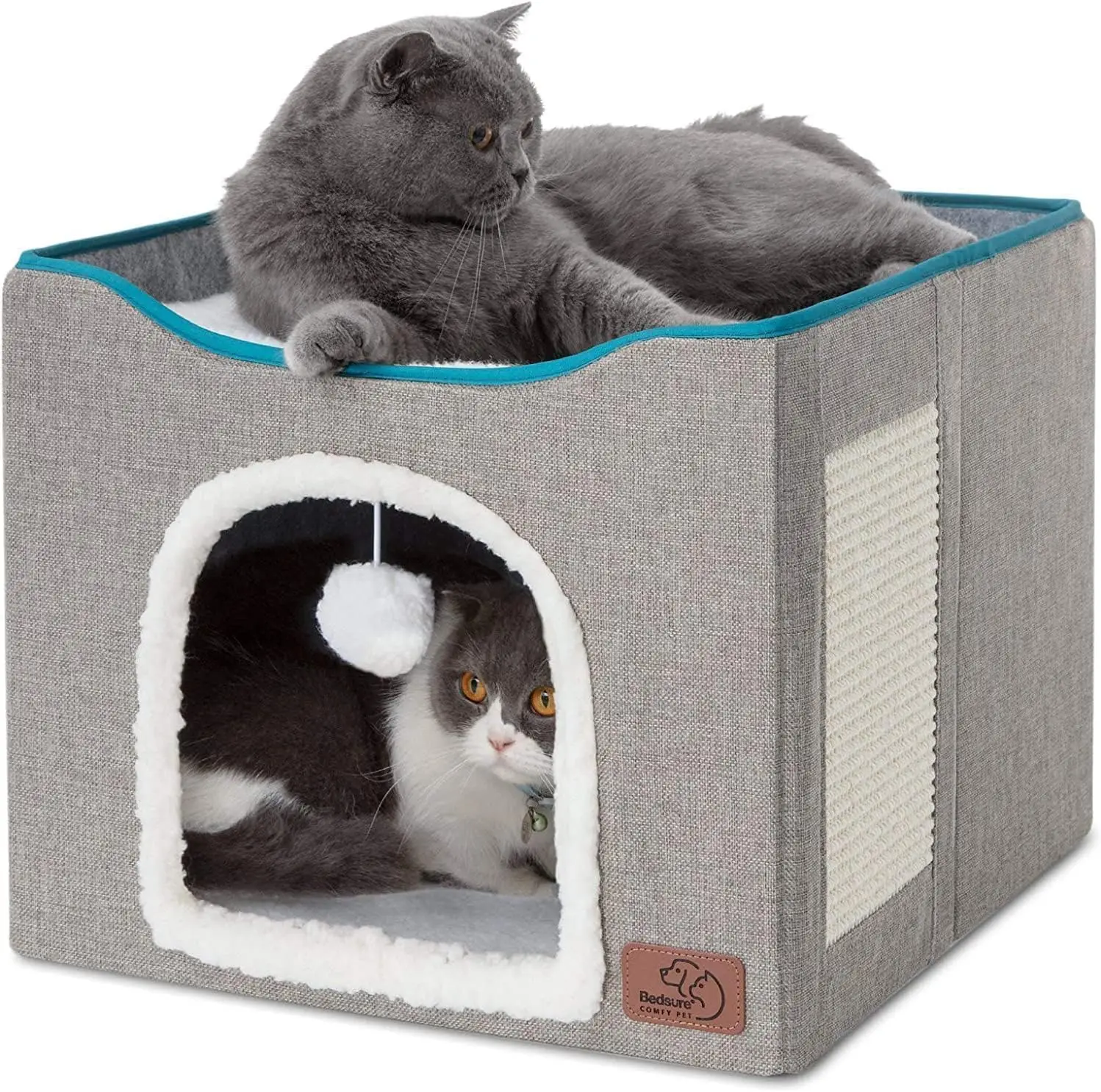 

Cat Bed with Hanging PomPom And Scratching Mat Collapsible Cat Litter Scratching Post