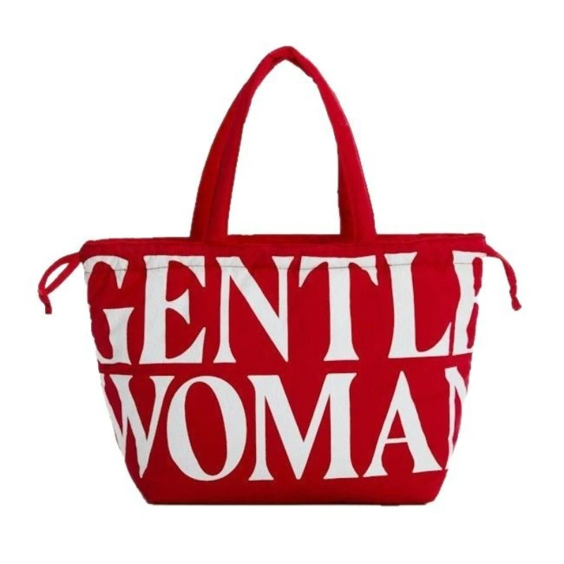 

GentleWoman INS Trend Bag 2025 New Literary Retro Large Capacity Shoulder Large Tote Letter Canvas Shopping Bag