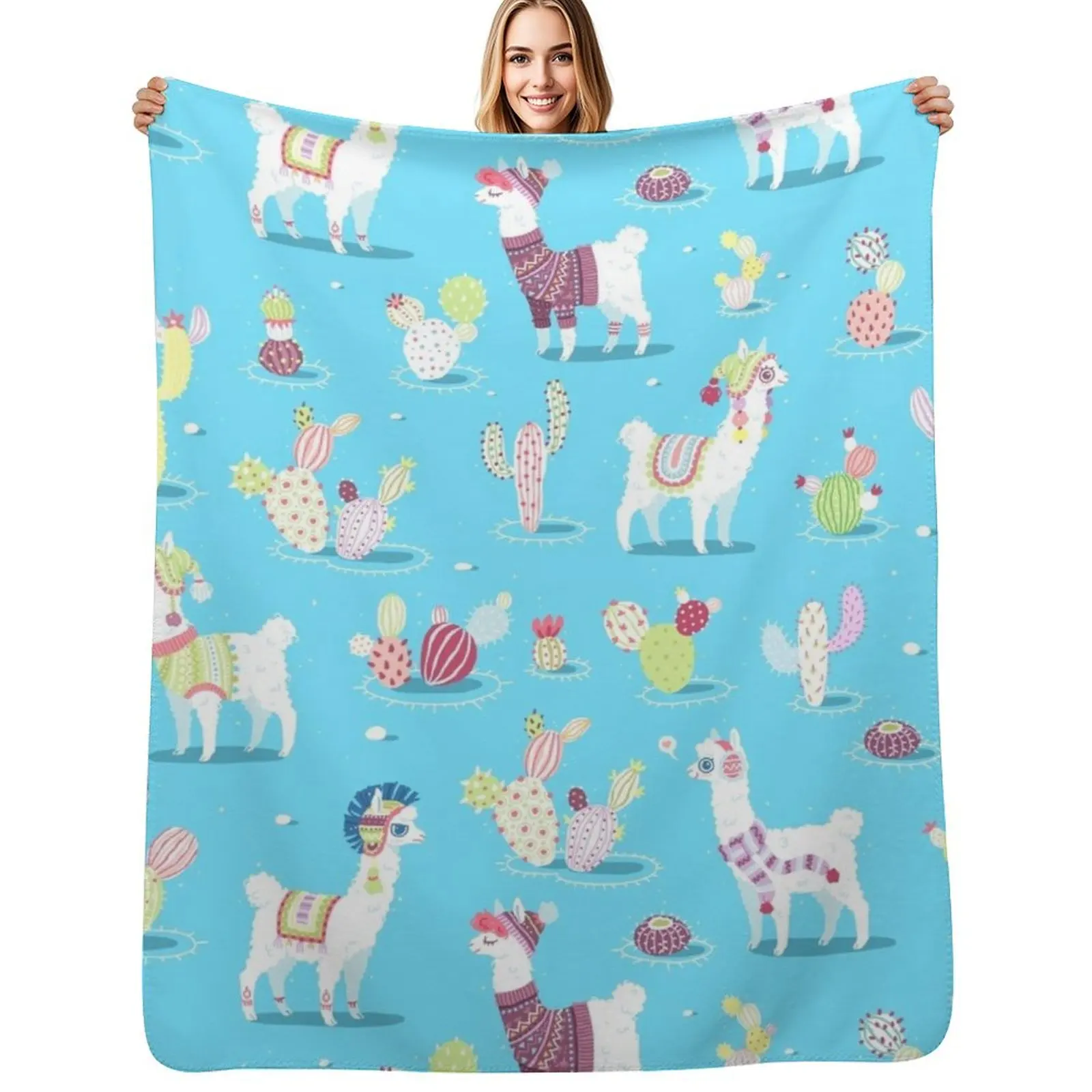 

Alpaca Pattern Throw Blanket Travel Size Cozy Blanket for Plane Train