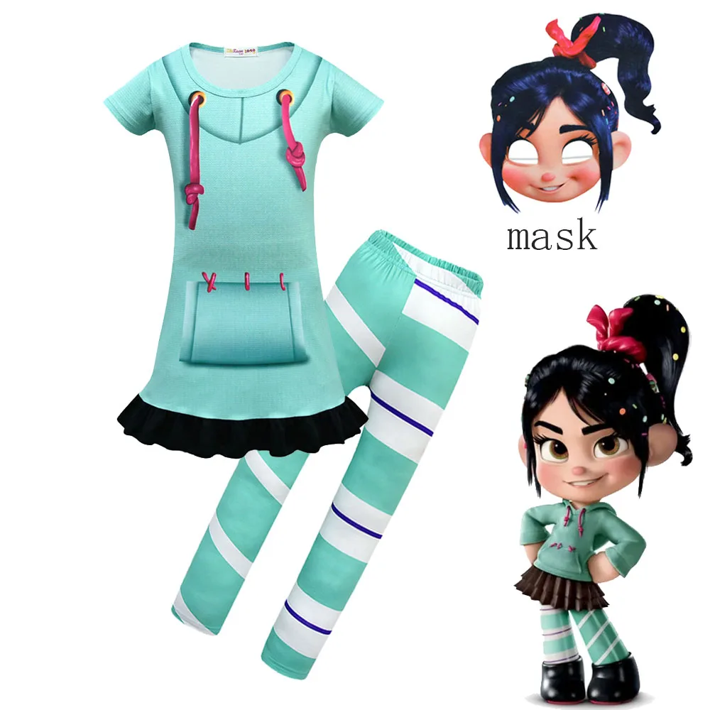 Disfraz de Anime Vanellope Von Schweetz para niños y niñas, vestido de Wreck-It Ralph, pantalones, máscara, conjunto de uniforme, regalo de fiesta de cumpleaños y Halloween