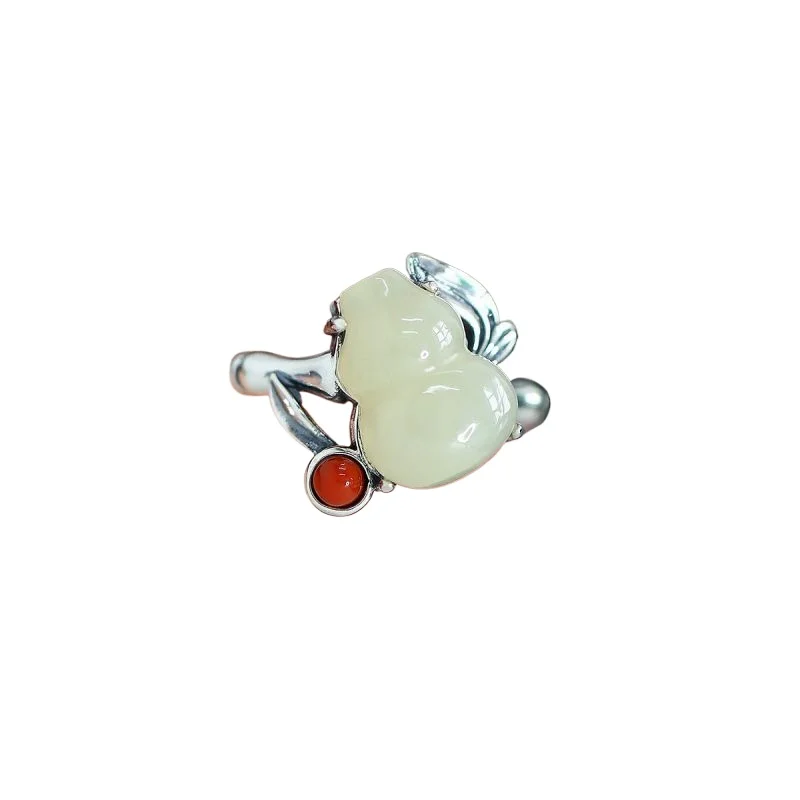

S925 silver national style retro Hetian jade gourd bamboo joint new Chinese national style ring versatile