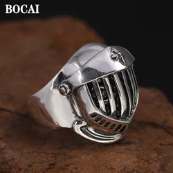 BOCAI New 100% S925 Silver Jewelry Accessories Retro Personalized Armor Skull Knight Man Ring Trendy Holiday Gifts