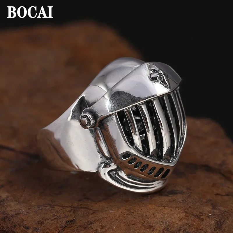 bocai novo 100 s925 prata joias acessorios retro personalizado armadura cranio cavaleiro homem anel na moda presentes de ferias 01