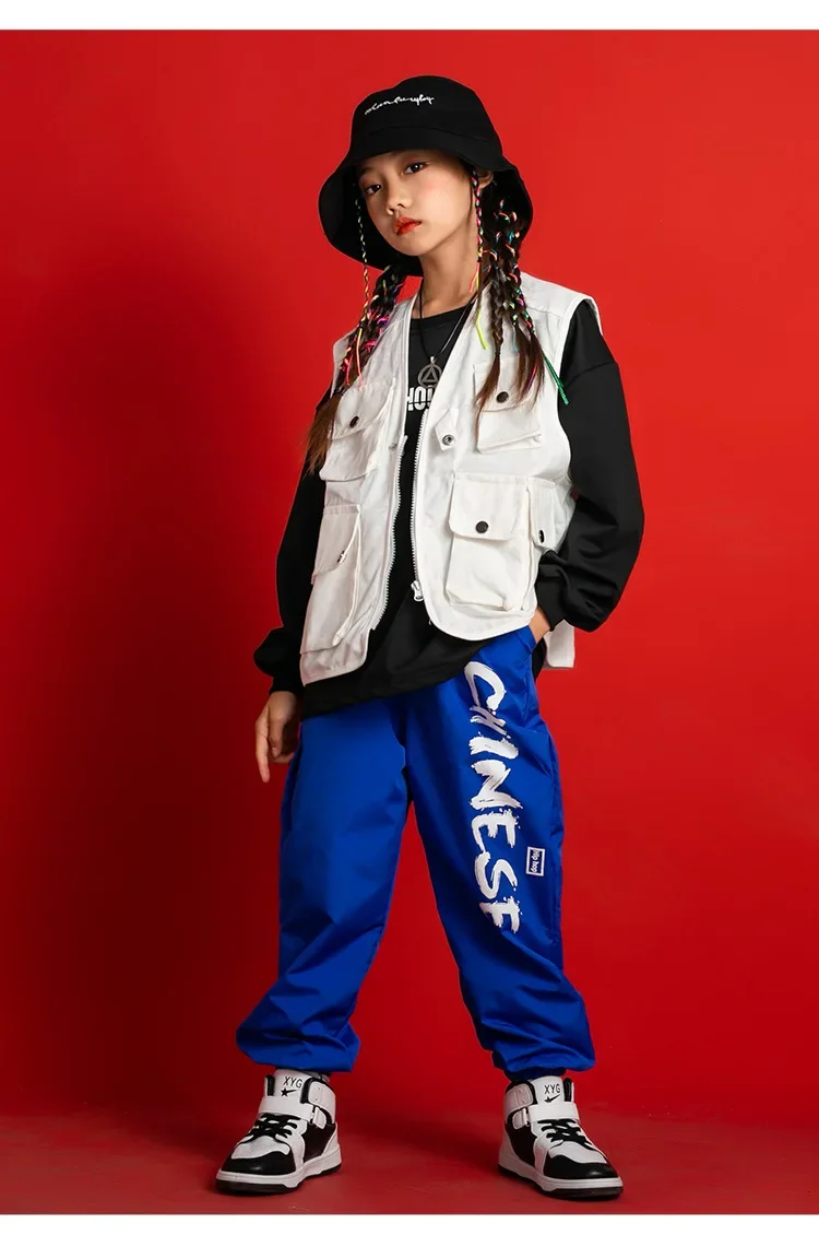 2026 Neues Kinder Hip-Hop Street Dance Kostüm-Set, trendiges ärmelloses Weste-Outfit für Mädchen und Jungen, Jazz-Auftritt, Laufsteg, Bühnenbekleidung – Detail 9