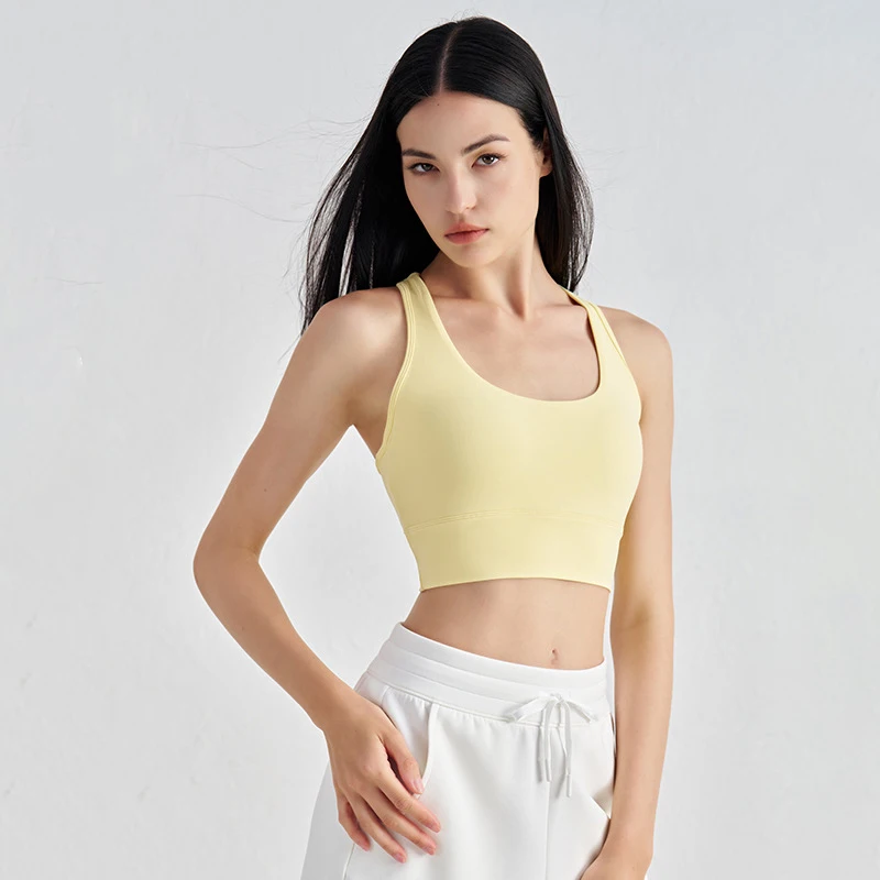 SOISOU Nylon Yoga Backless Crop Top Bra For Women Gym Sport U Neck Bra Chest Pad Removable Elastic Tight Breathable Top Women image 3