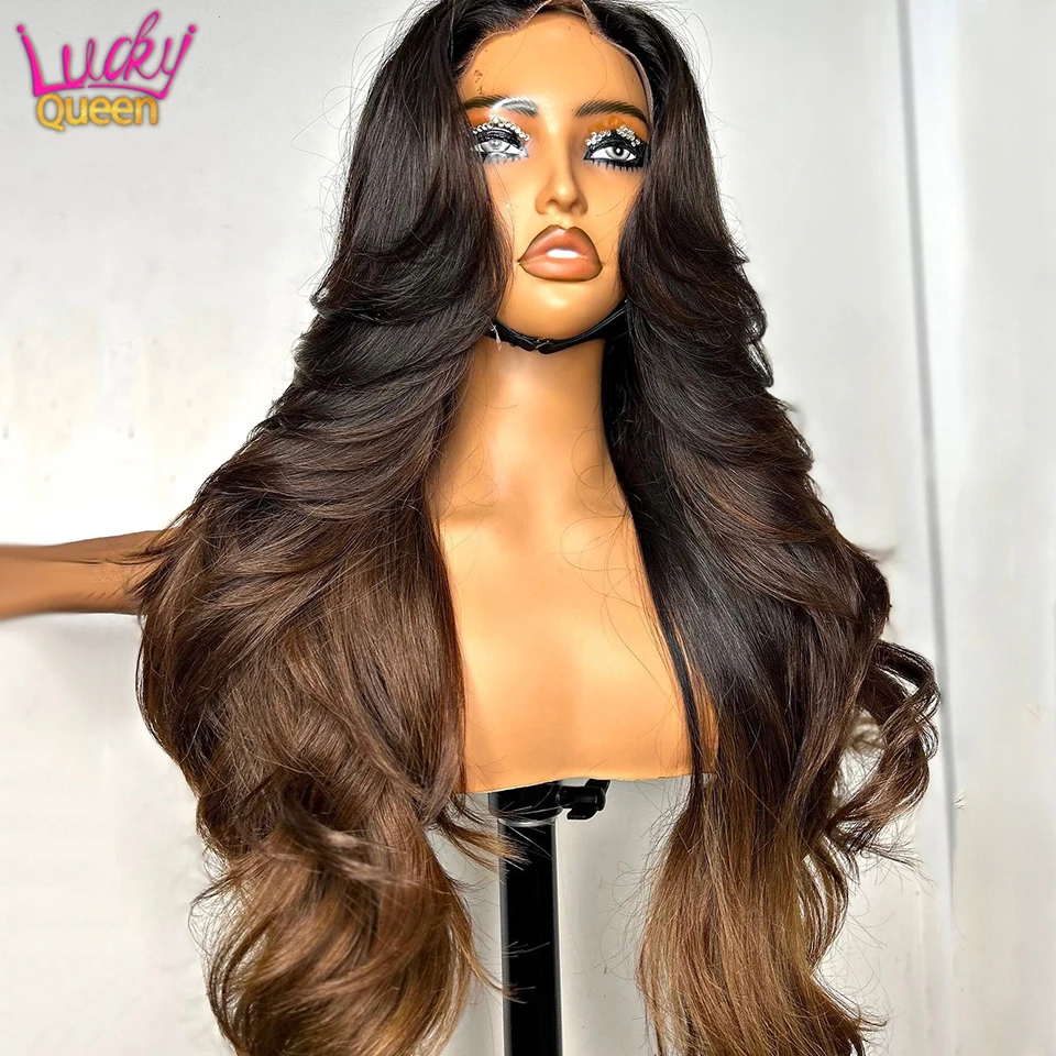 13x6 Omber Black Brown Lace Front Wigs Human Remy Hair Pre Plucked 13x4 Body Wave Lace Frontal Wigs Human Remy Hair 180% Density