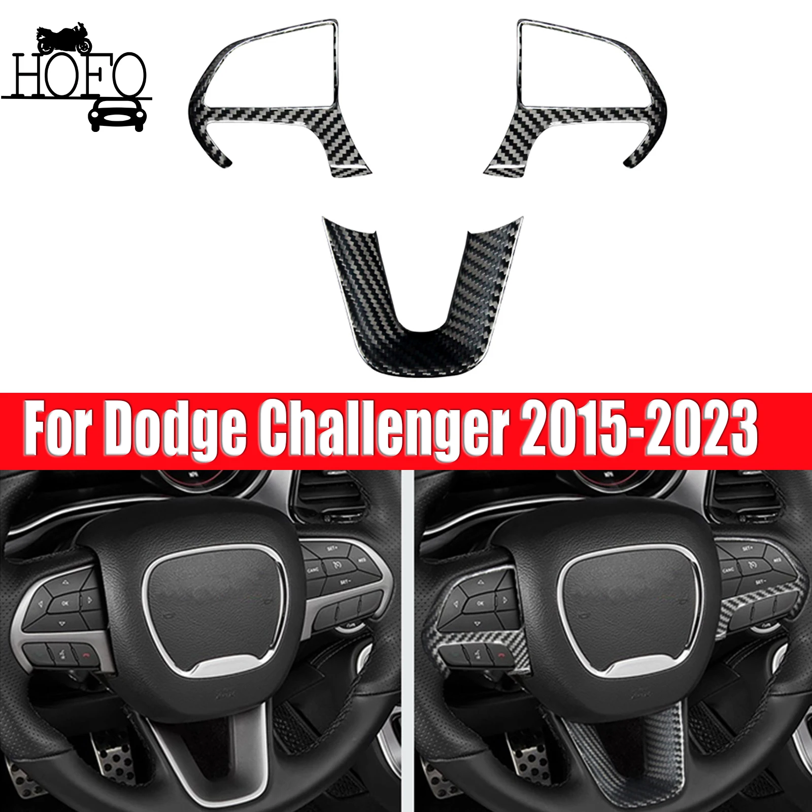 

3PCS Steering Wheel Button Cover Trim For Dodge Challenger 2015-2023