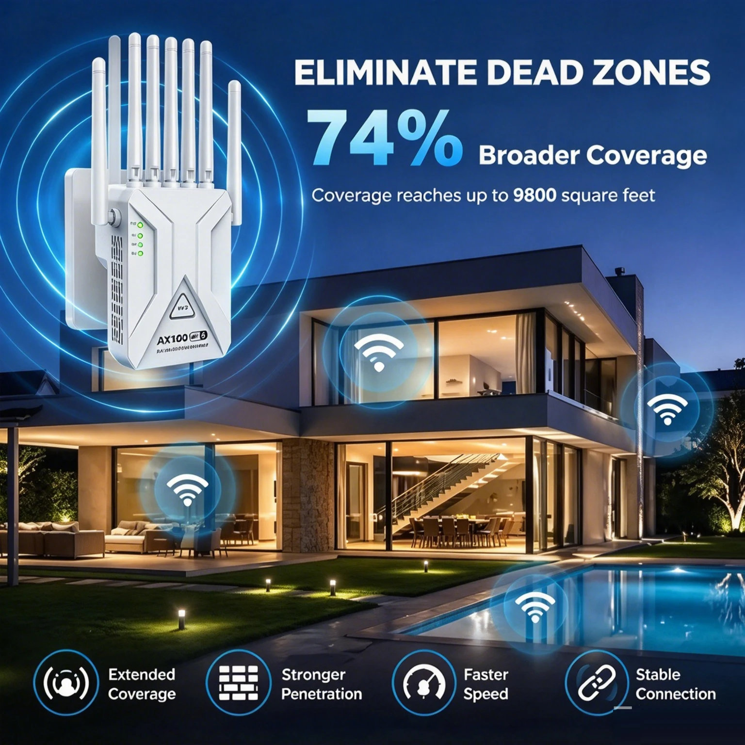 KEBIDUMEI AX1800 WiFi 6 Extender Dual Band 1800Mbps Signal Booster Repeater 5GHz 2.4GHz High Speed Wireless Internet Amplifier