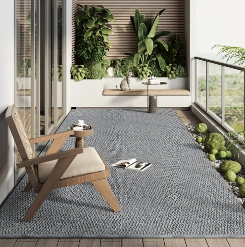 2026 Machine-Made Solid Color Woven Floor Mat High Traffic Washable Easy Clean Skid-Proof Pet Friendly Thin Reversible Patio Rug