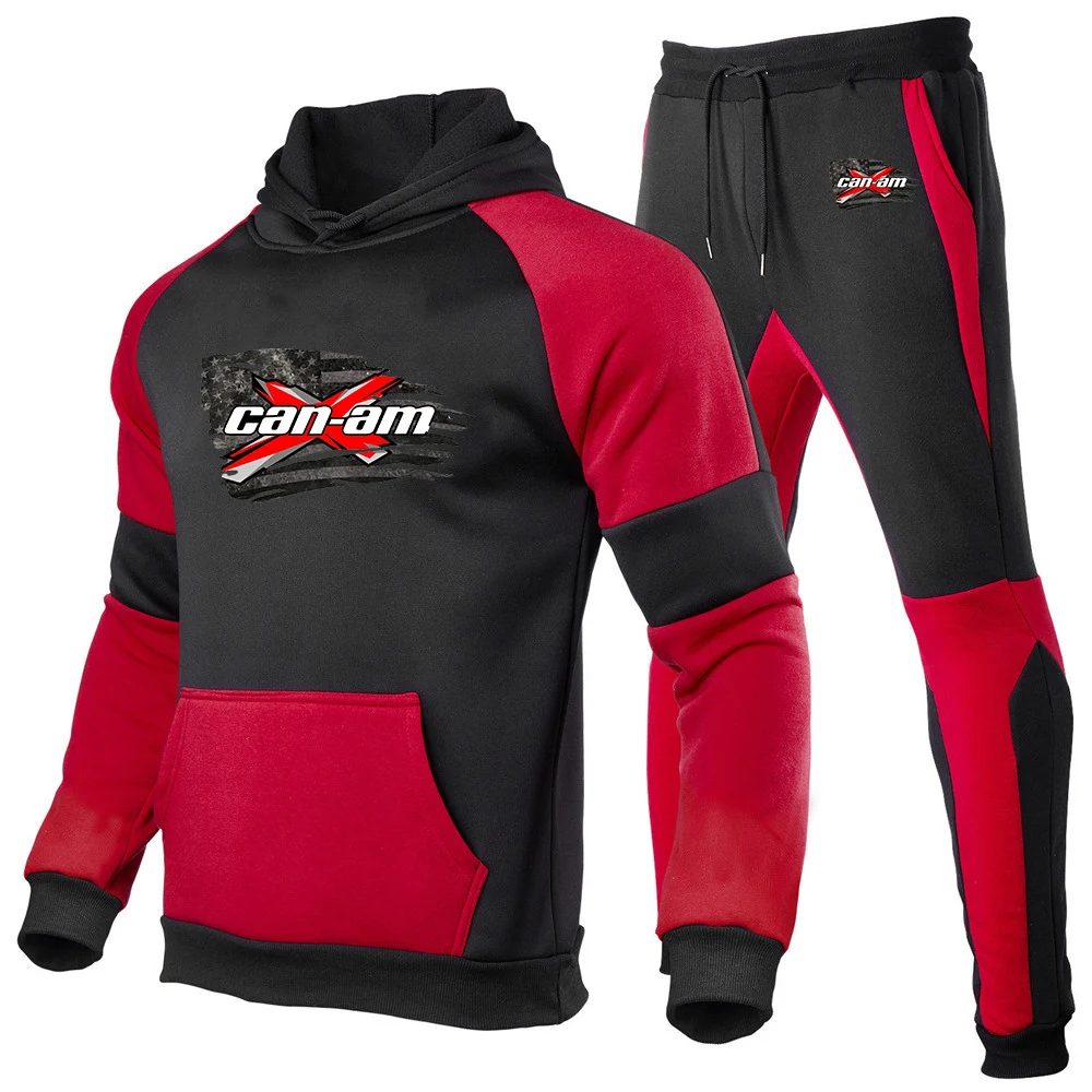 BRP Can Am Motorcycle 2025 Men's New Patchwork Set Spring And Autumn Warm Casual Hoodie+Sports Pants Harajuku Suit