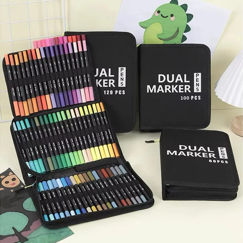 72/100/120/168 Colors Marker Set Double Head Water Based Sketch Graffiti Watercolor Comic Highlighter Art Painting Stationery