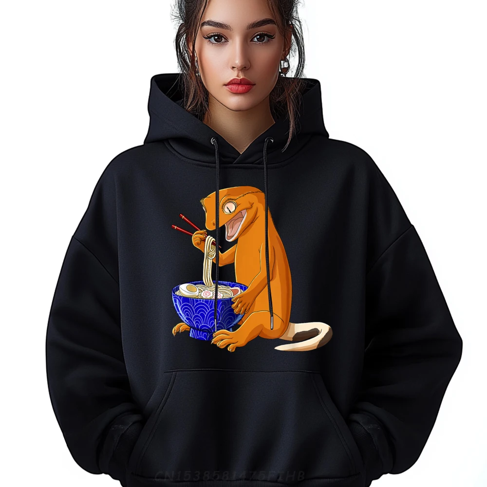 Funny Japanese Kawaii Ramen Reptile Crested Gecko Vintage Sweatshirts Fashionable New In Tops And Oversize Long Sleeve