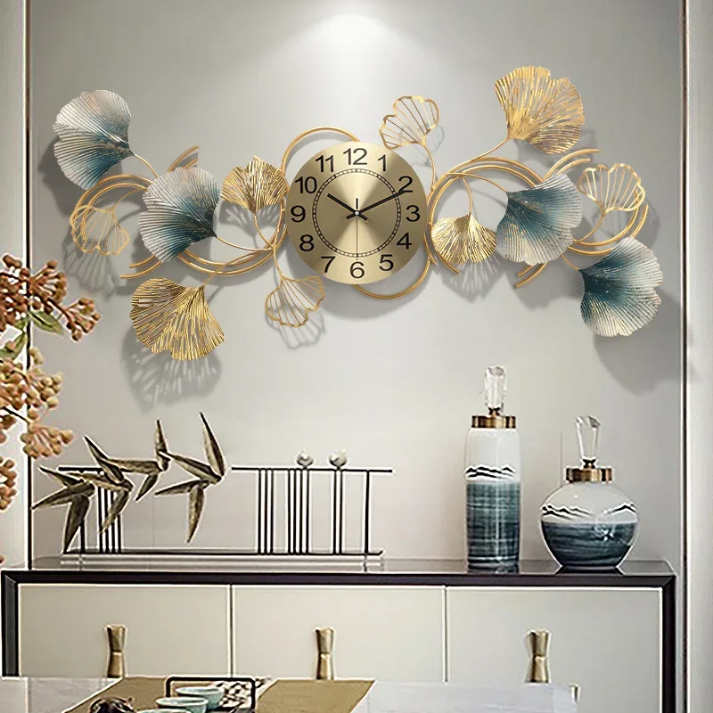 Imagem -03 - Metal 3d Relógio de Parede Artístico Digital Wall Decor Design Moderno Ginkgo Biloba Sala Sotaque Relógio Contemporâneo