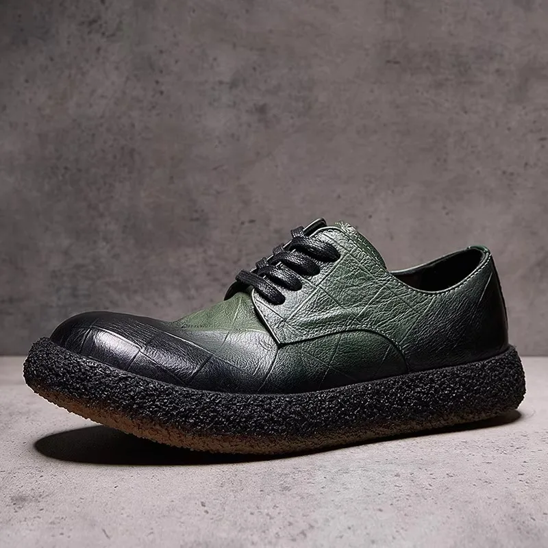 

Designer Luxury Genuine Leather Board Shoes Men's British Retro Fashion Casual Leather Shoes Male Breathable Flats Thick Sole