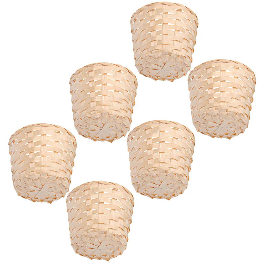 

6Pcs Bamboo Woven Baskets Sturdy Decorative Desktop Organizer Sundries Storage Basket Multipurpose Kitchen Bathroom Container