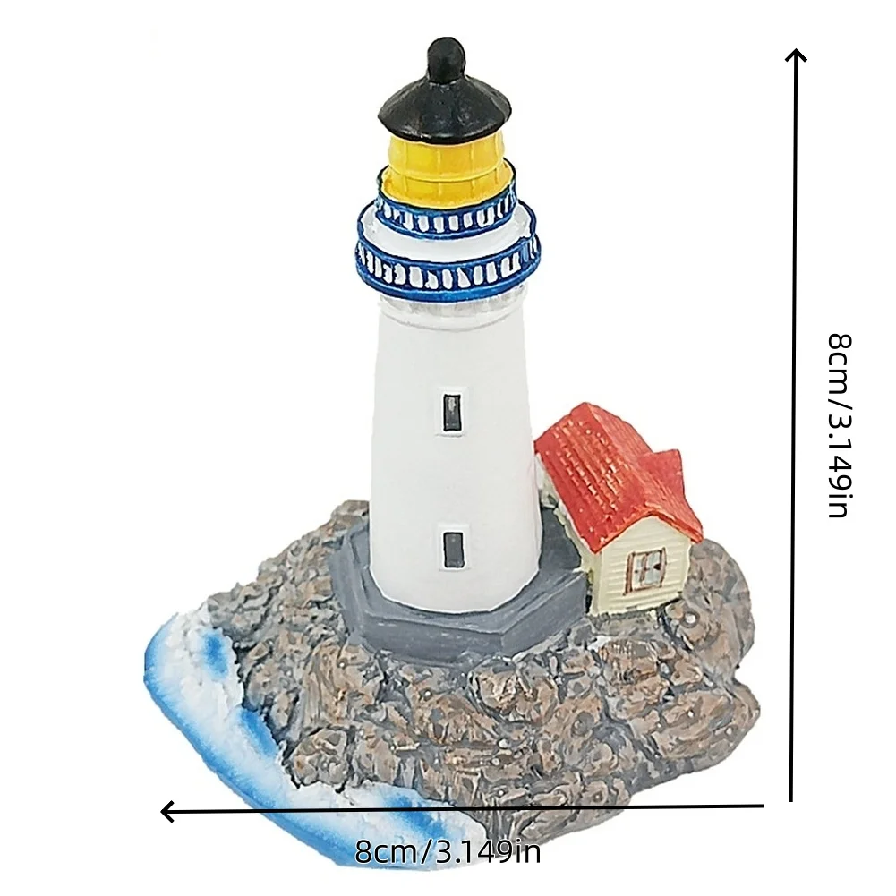 Resin Small Lighthouse Decor In Mediterranean Style Blue 8x6x8cm Lightweight Ornament For Indoor Tabletop Display