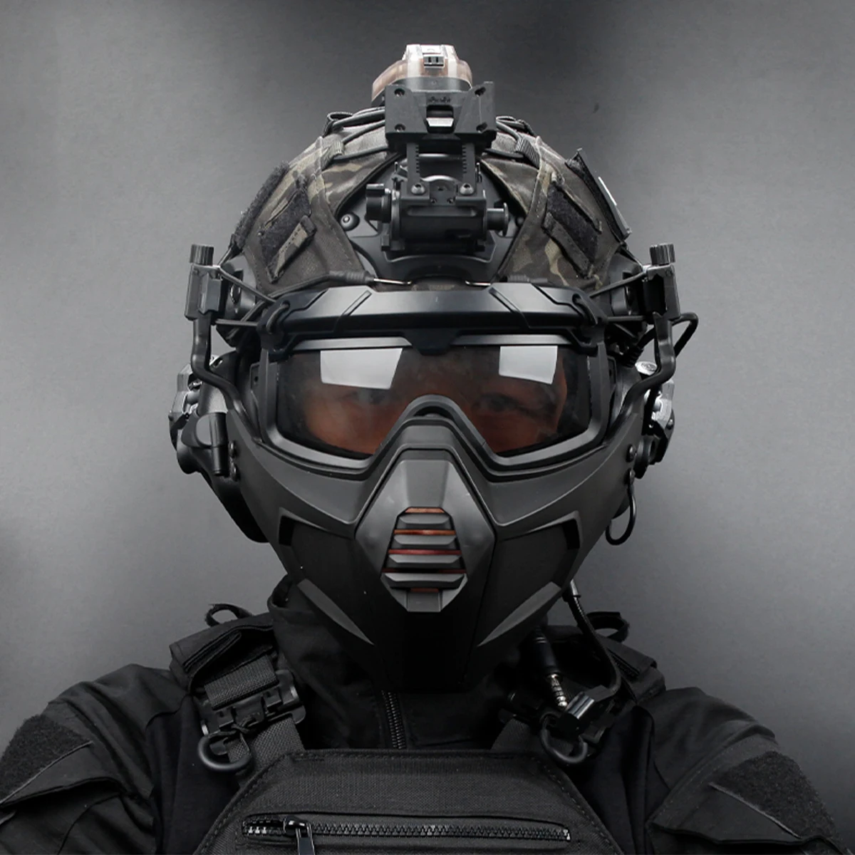 Airsoft-helmset met tactische headset Lichtgevend nachtzichtmodel Maskerbril voor oorlogsspel Schieten Cosplay-uitrusting Props