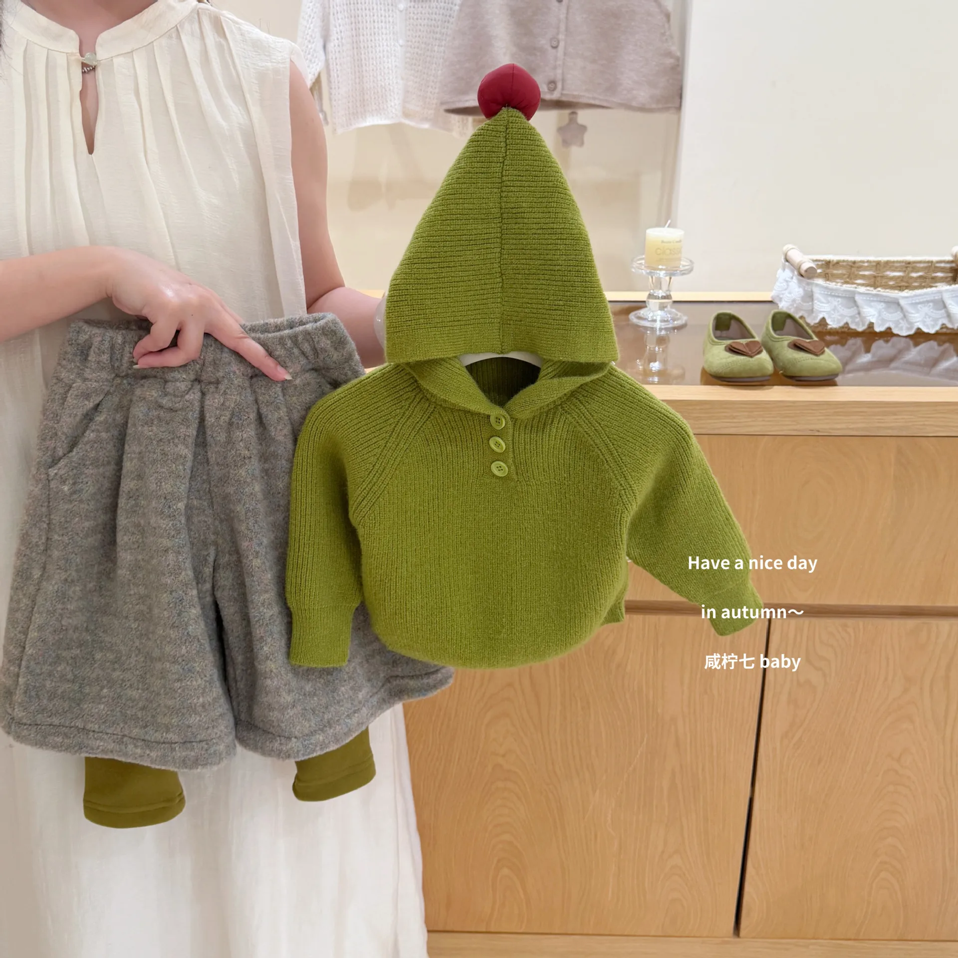 Suit Green Apples Korean Autumn Sweaters Cardigans Outerwear Boys and Girls  Knitted Sweaters Korean Cute Fashion and Versatile