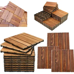 3PCS Wood-plastic Carbonized Floor Waterproof Sunscreen Spliced Outdoor Hardwood Floor Square Carbonized for Outdoor Bathroom