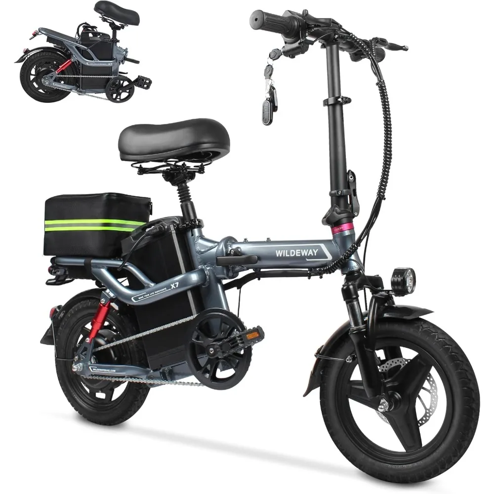 Bici elettrica X7 con batteria 48V 20Ah, motore 400W 20MPH Mini ebike pieghevole con pneumatici da 14 pollici, biciclette elettriche per pendolari in città urbana