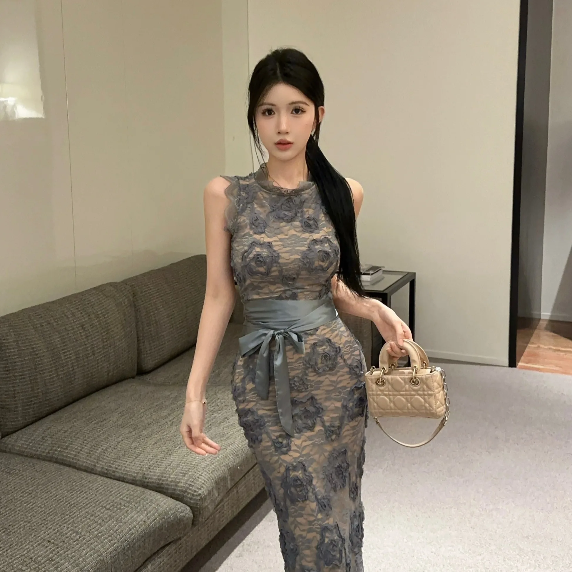 

Ele кружевная юбка с цветочным принтом Dr для похудения с высокой талией, осень-зима, новинка Sle Pure Desire Ladylike Faion Long Dr