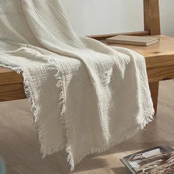 AIWINSURE-Simple Cotton Throw Blanket for Sofa Bed, Soft, Breathable, Vintage, Four-Layer Yarn, Tassel Blanket, 200x230