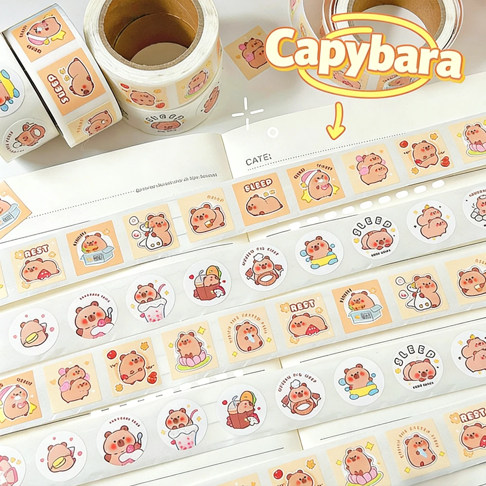 300Pcs Kawaii Capibara Seal Stickers Cute Cartoon Capybara Decorative Roll Sticker DIY Phone Notebook Sealing Sticker Kids Gift