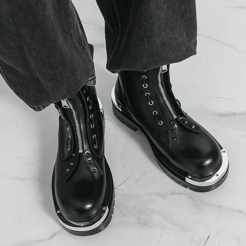 Men High Top Boots PU Thick Soled Bare Boots with Rivet Decoration Trendy Classic Men Boots image 5