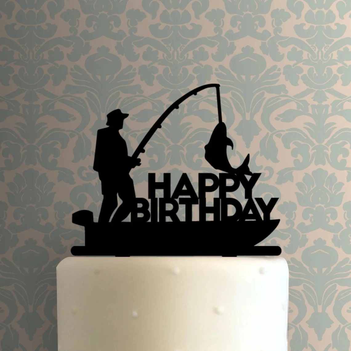 Fisherman Happy Birthday  Cake Topper,Happy Birthday Cake Topper, Custom Cake Topper Name, Personalized Name Cake Topper