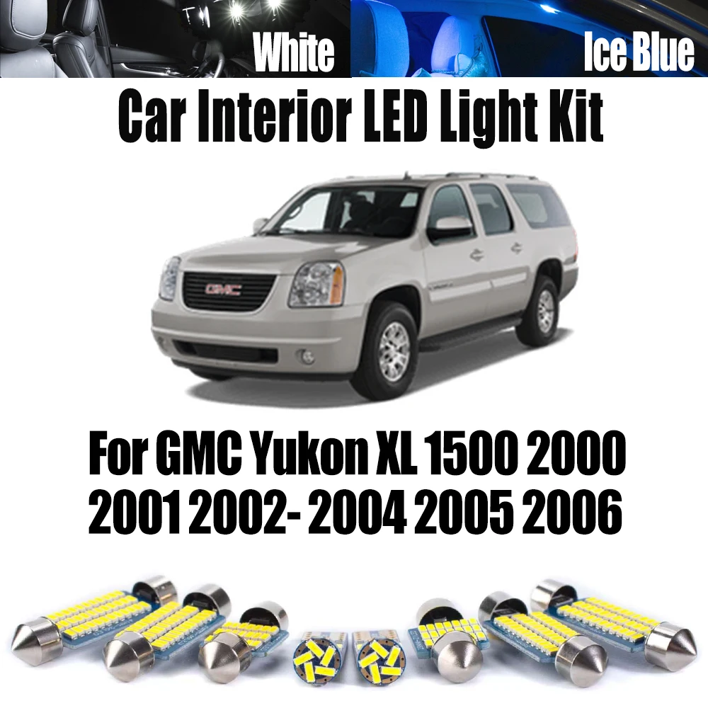 

10Pcs Canbus Car Accessories LED Interior Reading Dome License Plate Light Bulb Kit For GMC Yukon XL 1500 2000 2001- 2005 2006