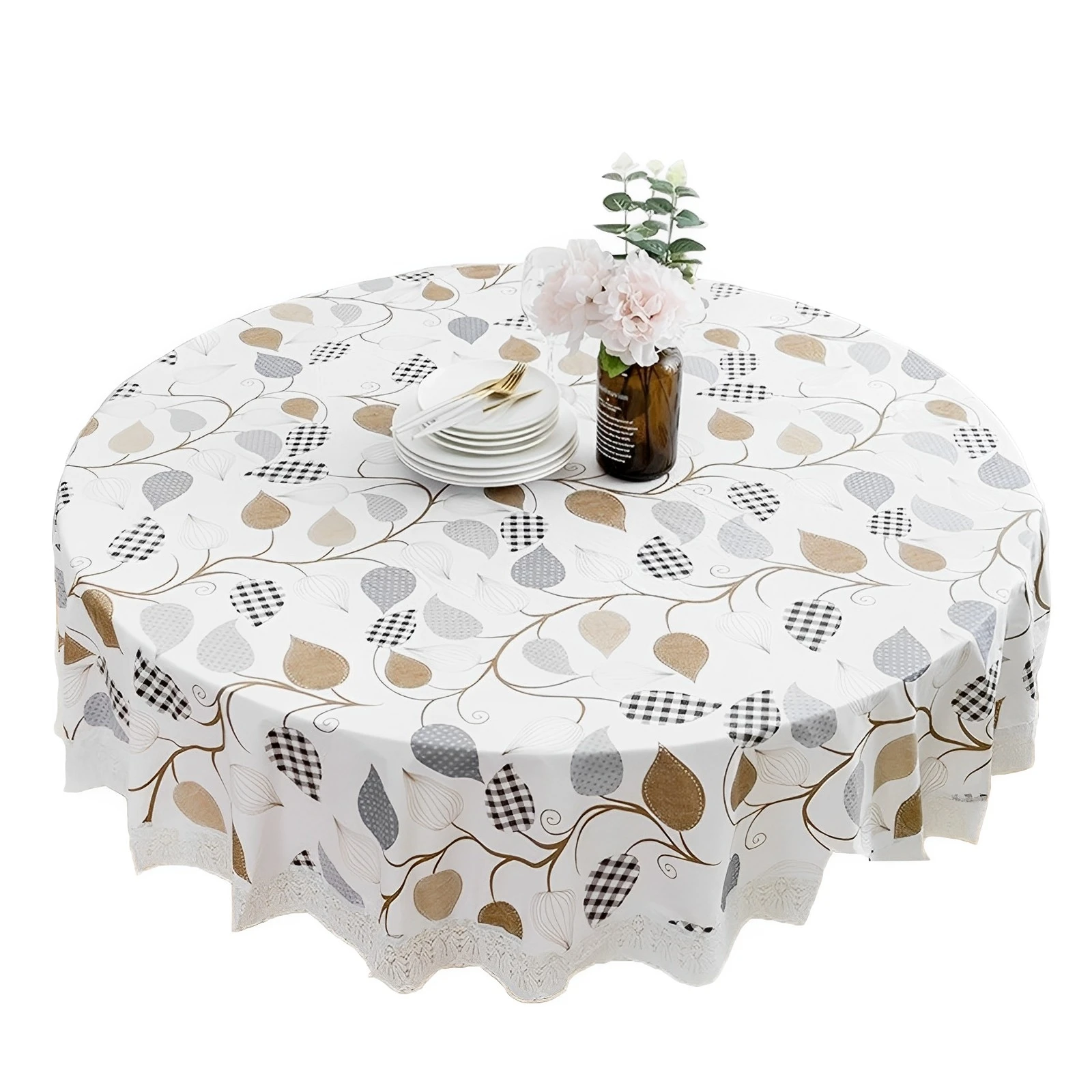 Round Tablecloth with Polyester Backing Oilproof Table Cloth Waterproof Table Cloths Stain Resistant Non Washable Table Cover